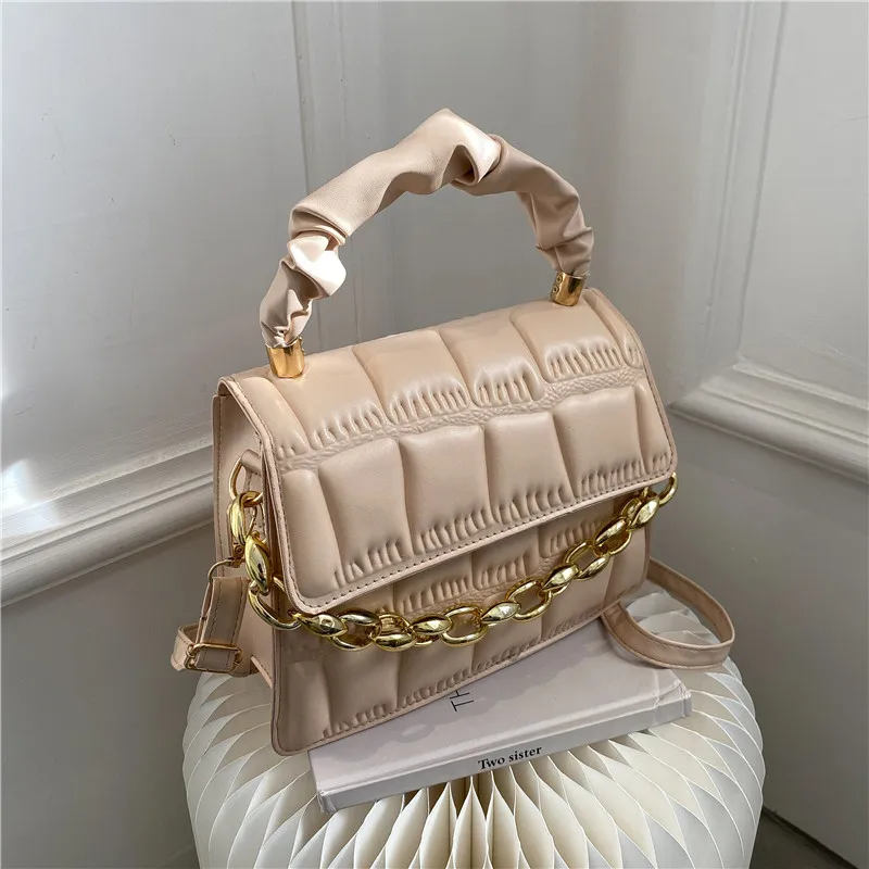 

Square Handbags for Female 2022 New Fashion Shoulder Bags Chain Crossbody Bags Plaid Horizontal Square Bags Pu Leather Bags