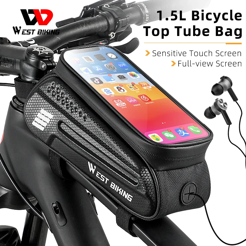 

WEST BIKING Bike Frame Bag Waterproof Front Tube Cycling Bag MTB Bicycle Phone Case Holder 7 Inches Touchscreen Bag Accessories