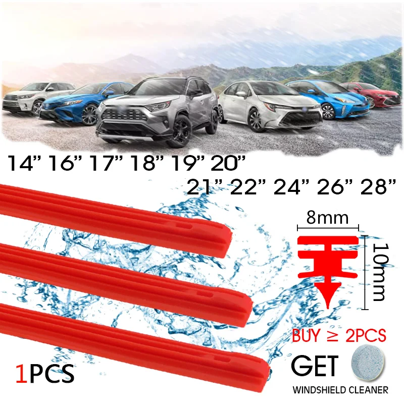 1 PCS Car Wiper Blade RED Silica Gel Silicon Refill Strips 8mm for Hybrid Type Wiper Blade 14"16"17"18"19"20"21"22"24"26"28"