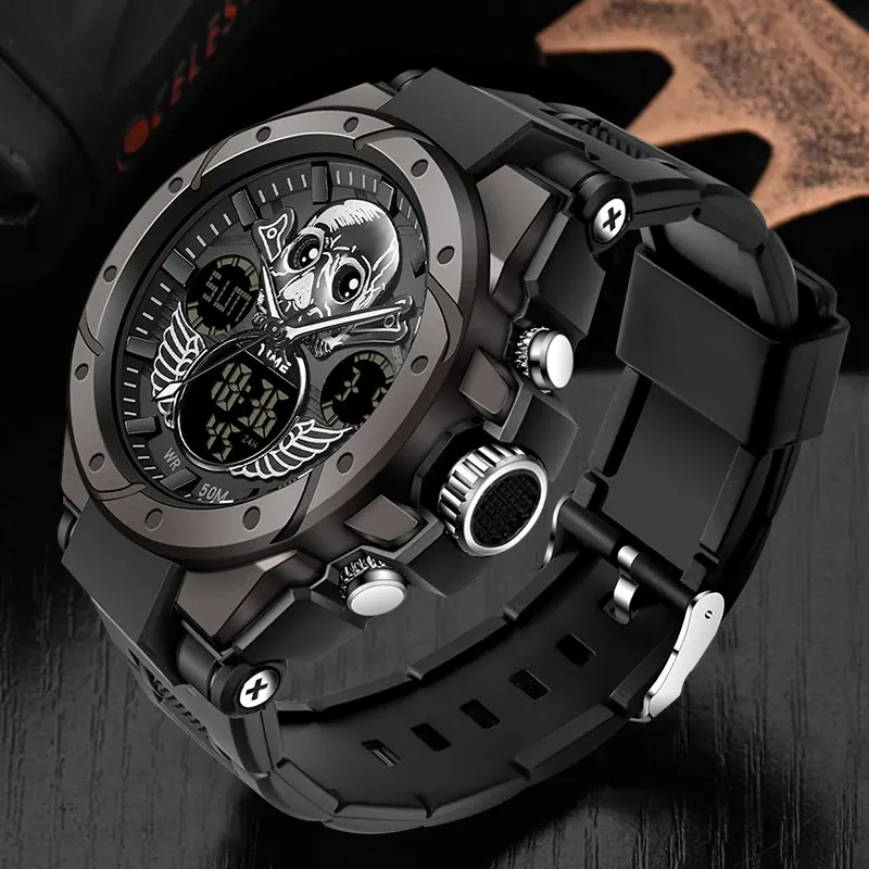 

Skull Digital Watch Men Sport Watches Electronic LED Male Wrist Watch For Men Clock Waterproof Wristwatch Brand SANDA Hour 6087