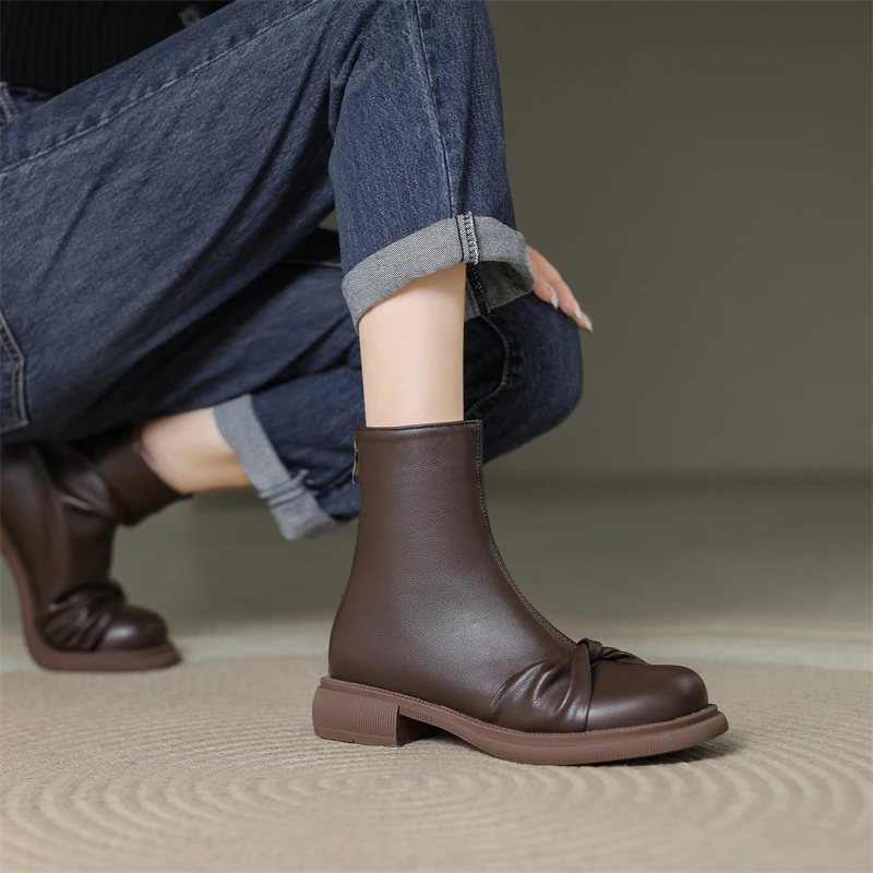 Gentle Wind Bow Ankle Boots 2023 Women Ankle Boots Commuter Low-heeled Ankle Boots Fashion Retro Back Zipper Round Toe Boots