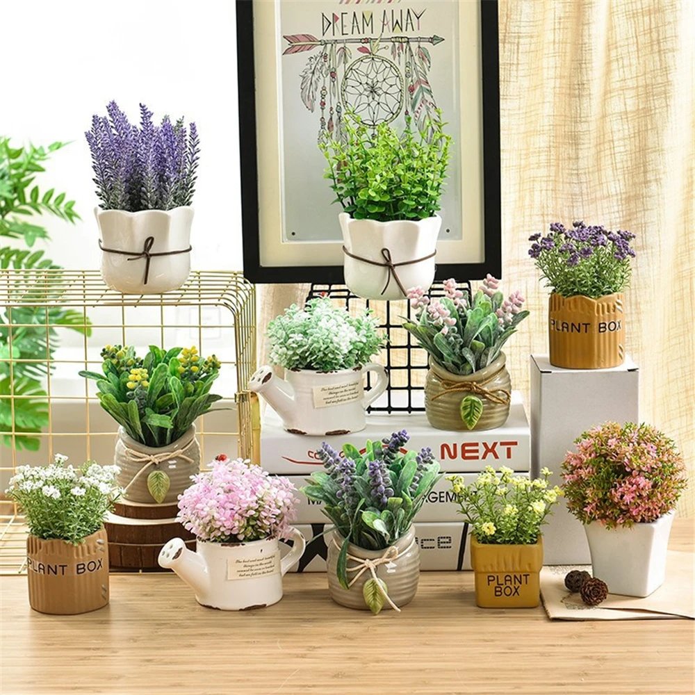 

Simulated Potted Flower Plants Plastic Flowerpot Artificial Flower Bonsai Set Living Room Home Decor Gift Wedding Decoration