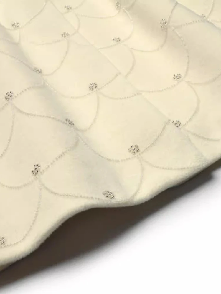 Seasixiang пальто с бисером для женщин отложным воротником и длинными рукавами поясом