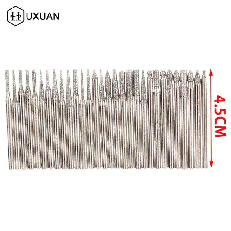 

30PC 2.5/3mm Diamond Point Burr Bits Head For Dremel Accessories Shank Grinding Needle Carving Polishing Mounted Mini Drill Tool
