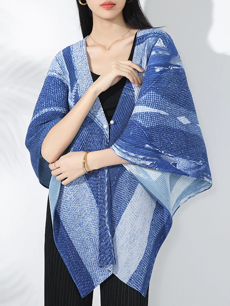 LANMREM повседневное плиссированное пальто для женщин с v-образным вырезом и цветным