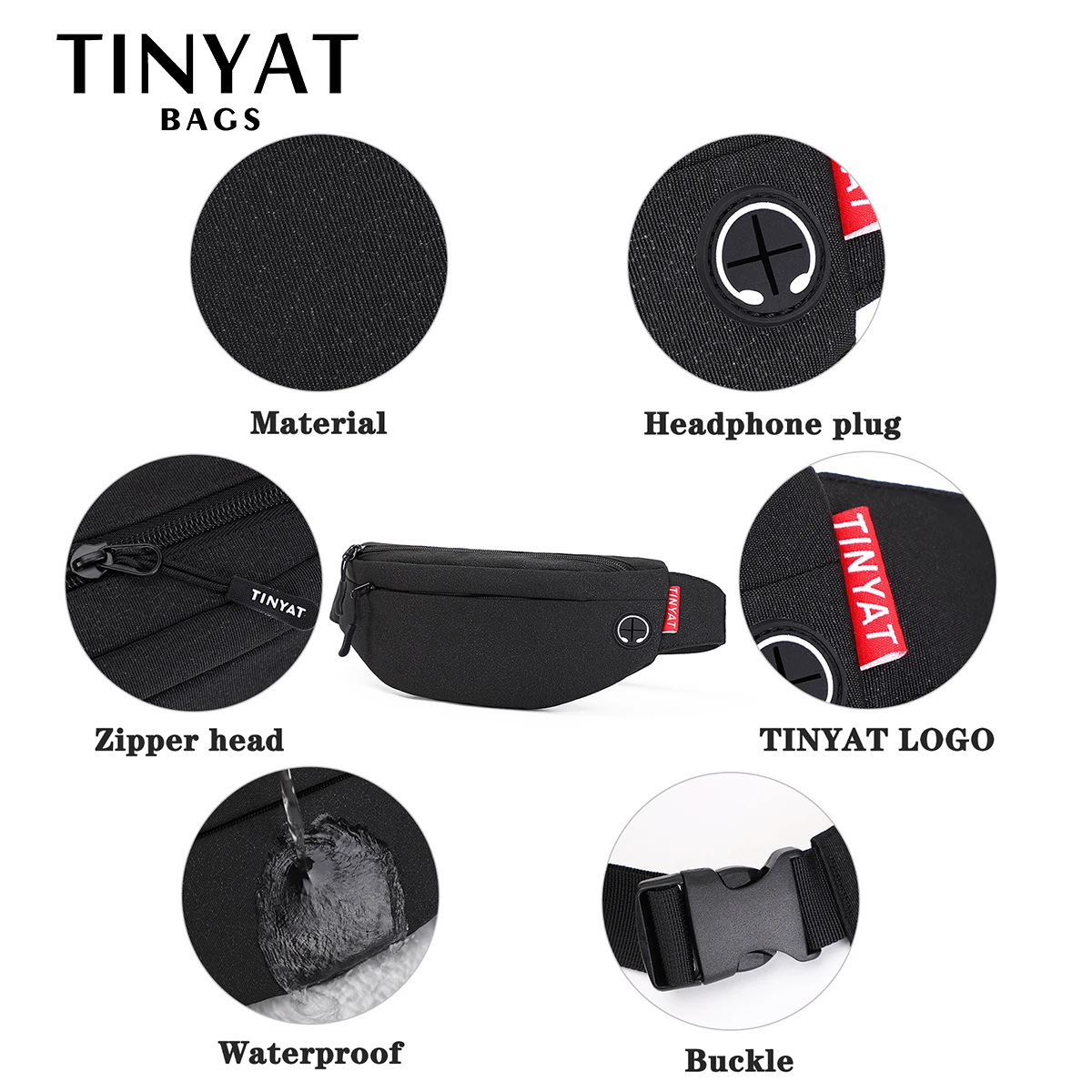 Мужская поясная сумка TINYAT Повседневная Большая для телефона женщин и мужчин