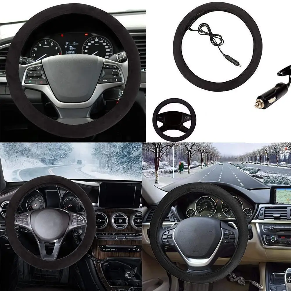 

Универсальные чехлы на руль, обогреватель 12 В, чехол на руль автомобиля, зимний теплый удобный чехол на руль с подогревом