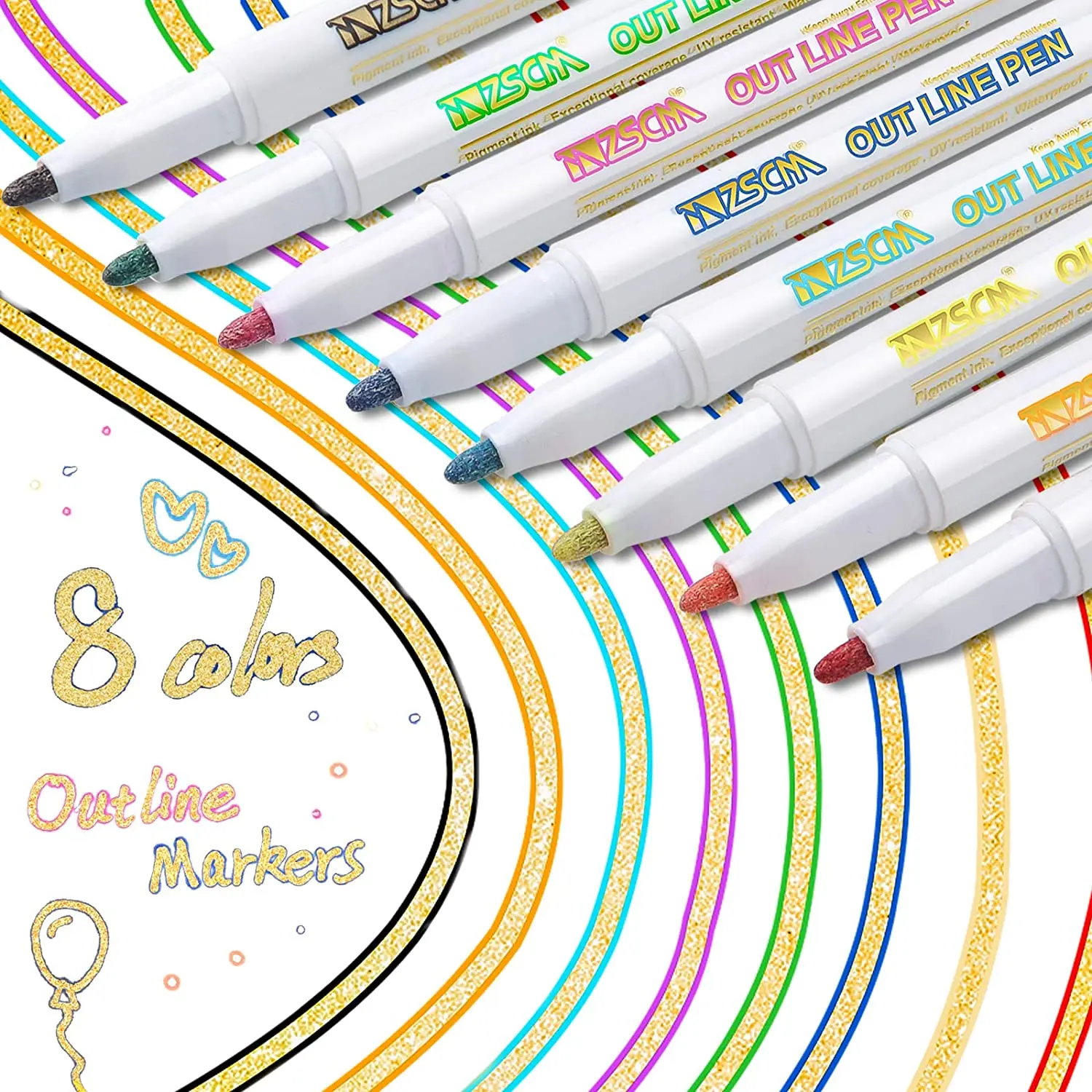 

ZSCM 8Gold Double Line Pen School Supplies Cute Stationery Highlighters Markers Office Accessories Korean Stationery Office A