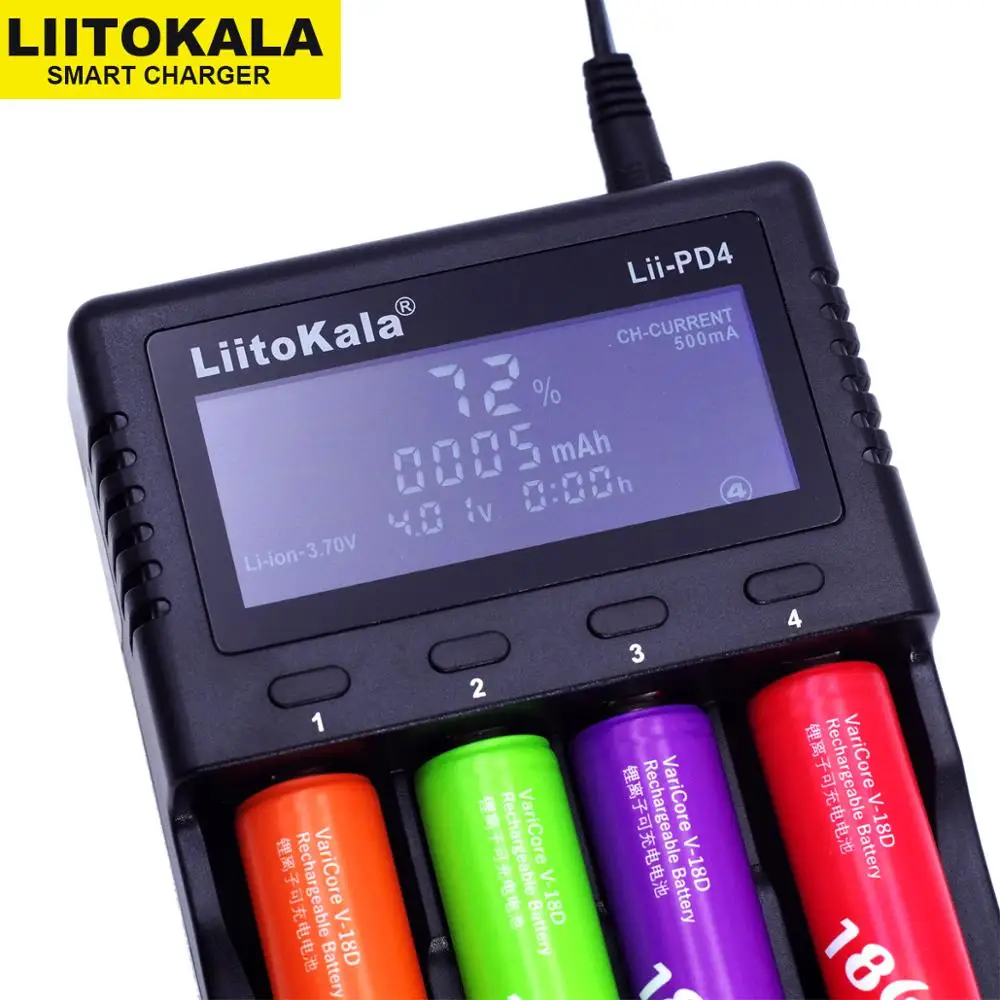 Умное зарядное устройство LiitoKala Lii-PD4 18650 LCD для литиевых и NiMH батарей 17500 26650 AA AAA 21700