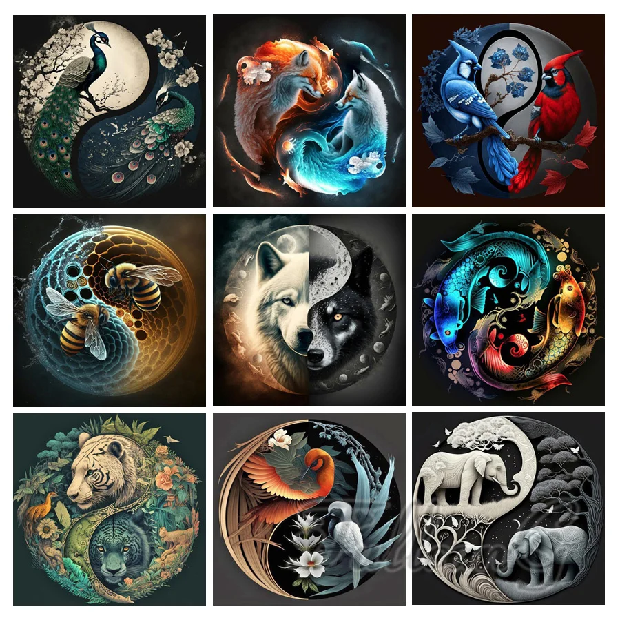 

Yin Yang Animals Mosaic Embroidery Abstract Eight Diagrams Fengshui Icon Painting Diy Full Diamond Art Picture Home Decor AA4201
