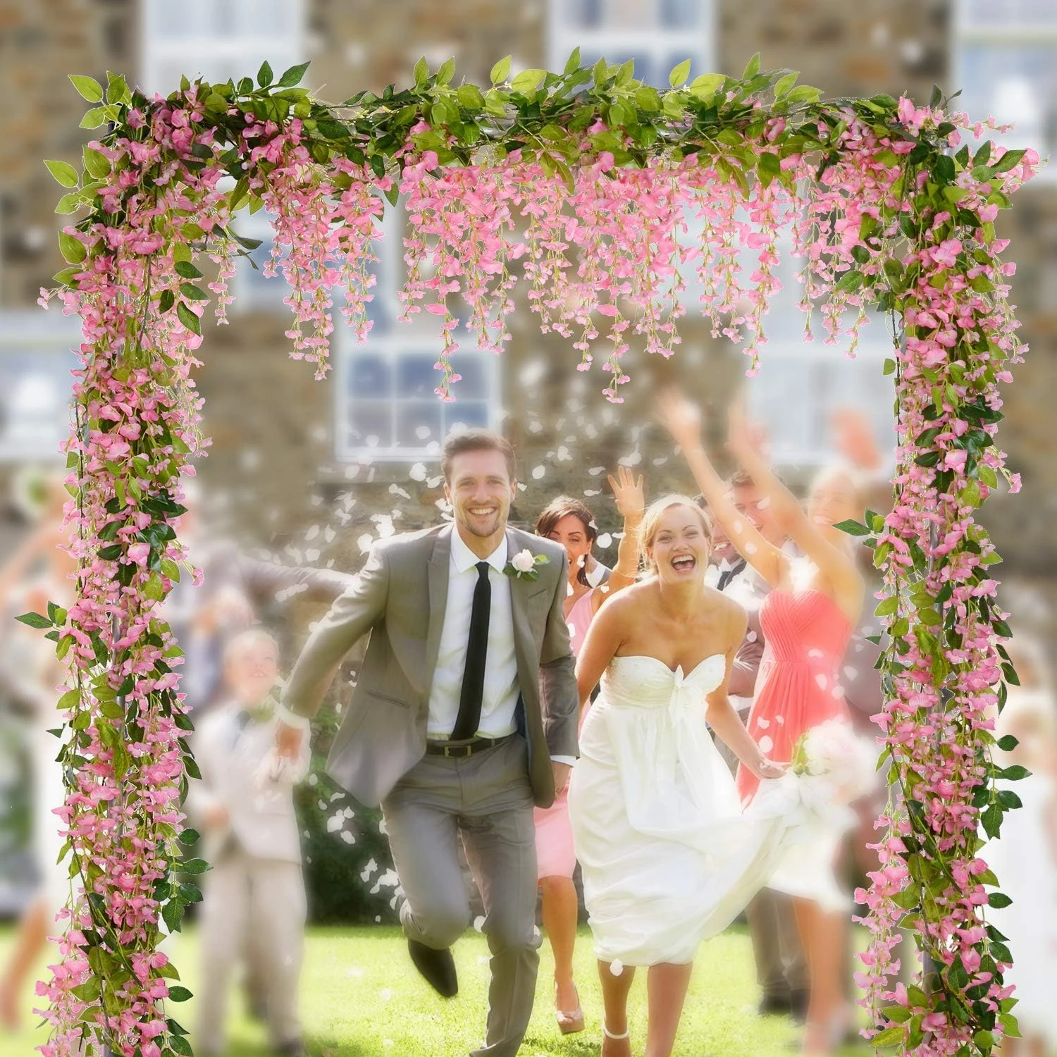 Beautiful lifelike and stunning set of 4 elegant white artificial flowers garland - 28.8ft long silk hanging vines for wedding