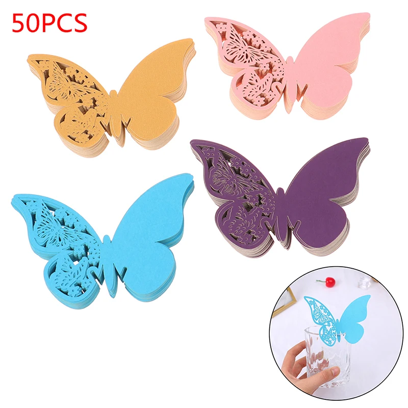 

50pcs Shiny Butterfly Name Cards Seat Place Card Wine Glass Cup Paper Card For Wedding Party Decor