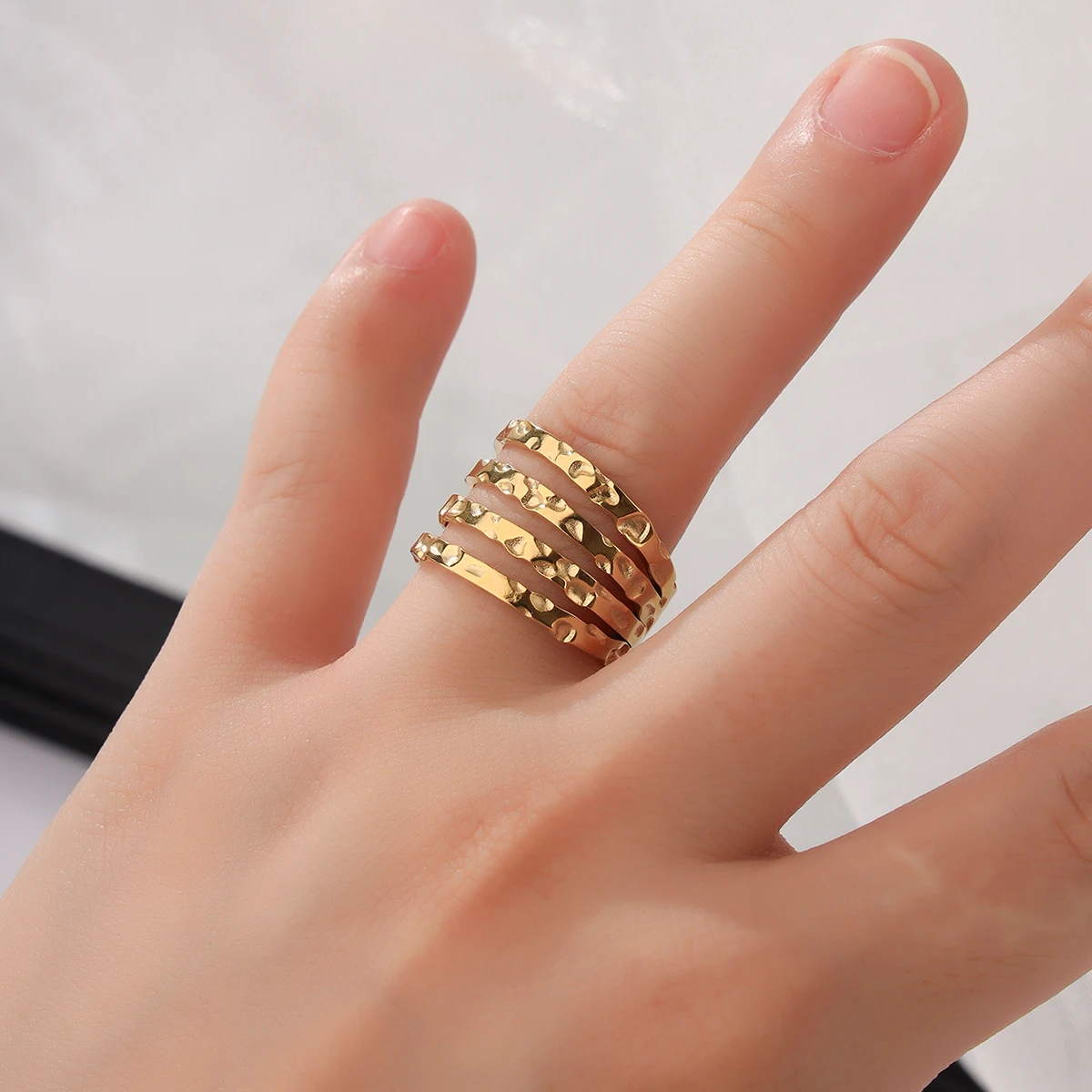 Original Design 18 Gold Plated Simple Three Layer Shape Adjustable Modern Style Opening Adjustable Men's and Women's Rings