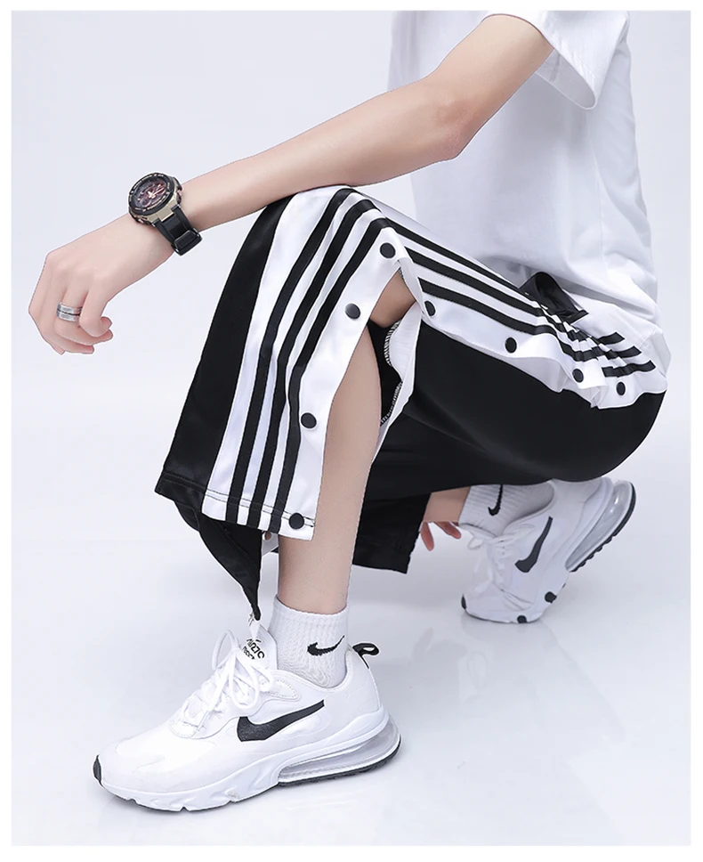 

Длинные хлопковые полосатые повседневные брюки с боковыми кнопками, стильные