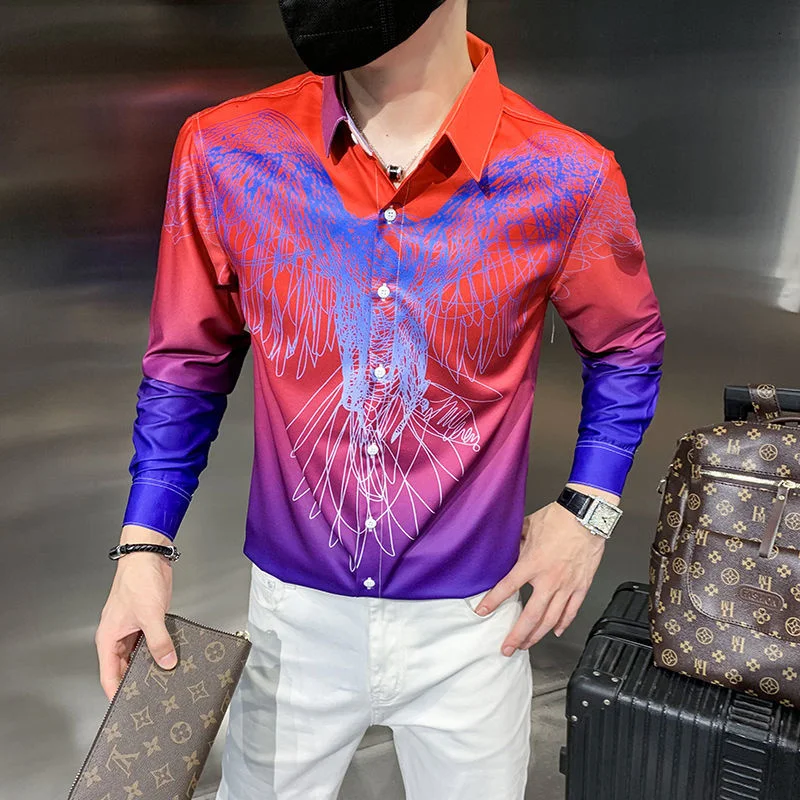 

Camisa Masculina Korean Casual Slim Fit Mens Dress Shirts Streetwear Formal Social Blouse 2022 Gradient Long Sleeve Shirt Men
