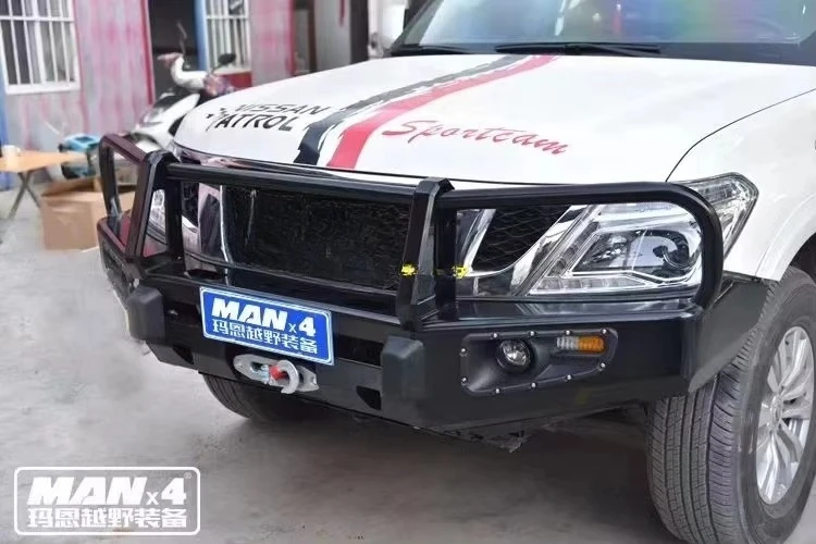 Фото Усиленный стальной передний бампер-кенгурятник 4x4 для бездорожья с креплением для лебедки для Nissan Patrol Y62 2010-2019 №4