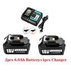 Аккумуляторная батарея Bl1860 с зарядным устройством, литий-ионная батарея 6000 мАч для 18 в Makita, 6Ah, Bl1840, Bl1850, Bl1830, Bl1860b, Lxt4