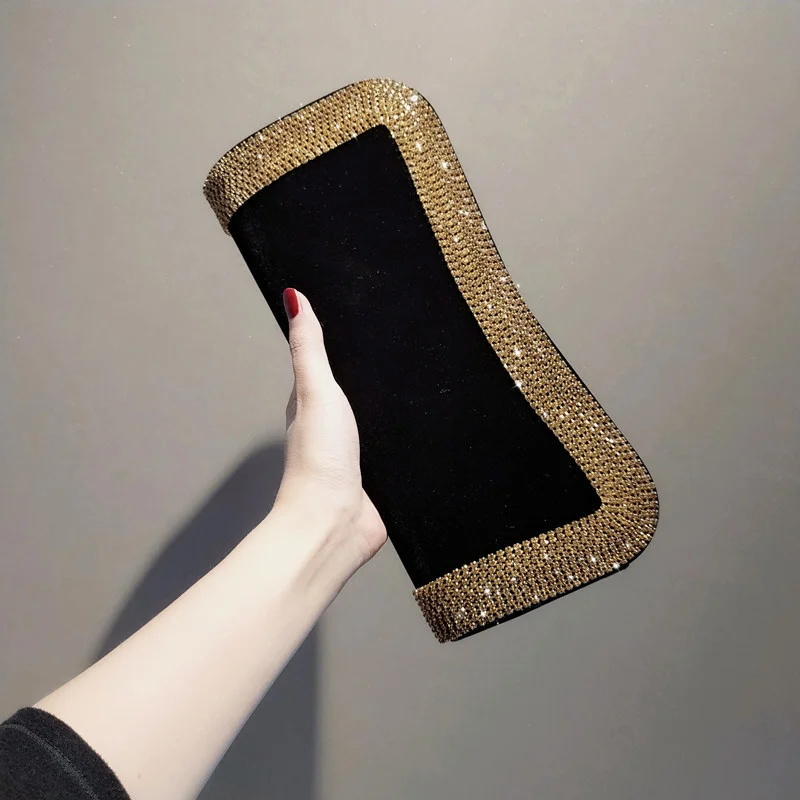 

YUOCL Rhinestone Envelopes Luxury Designer Handbag 2022 Women Evening Bags For Wedding Ladies Velvet Bags With Chain