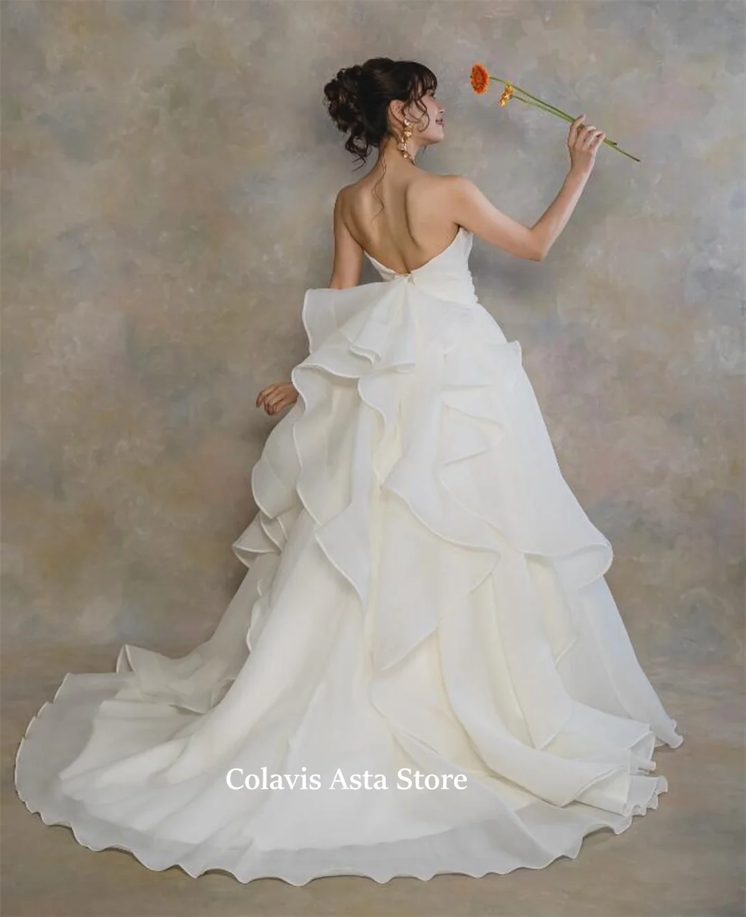 Свадебное платье без бретелек в японском стиле с скользящим шлейфом корейские