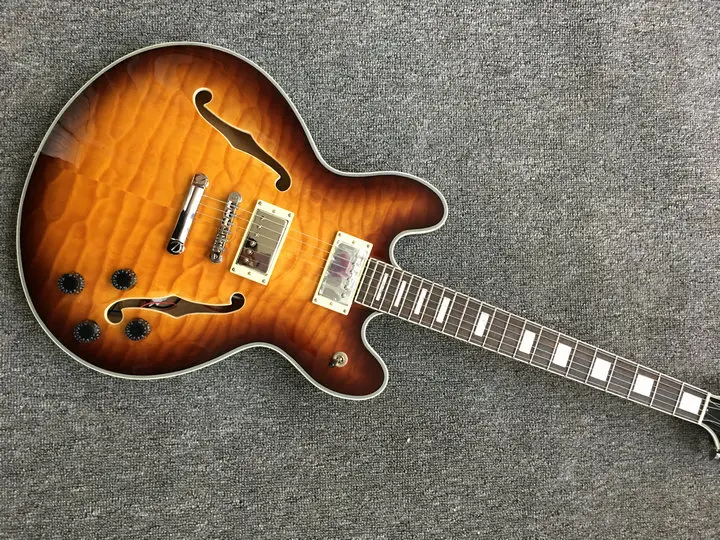 

Oem Sunburst 335 Jazz Electric Guitar Semi-Hollow A Flame Maple Top F Hole Glossy Finish Free Delivery