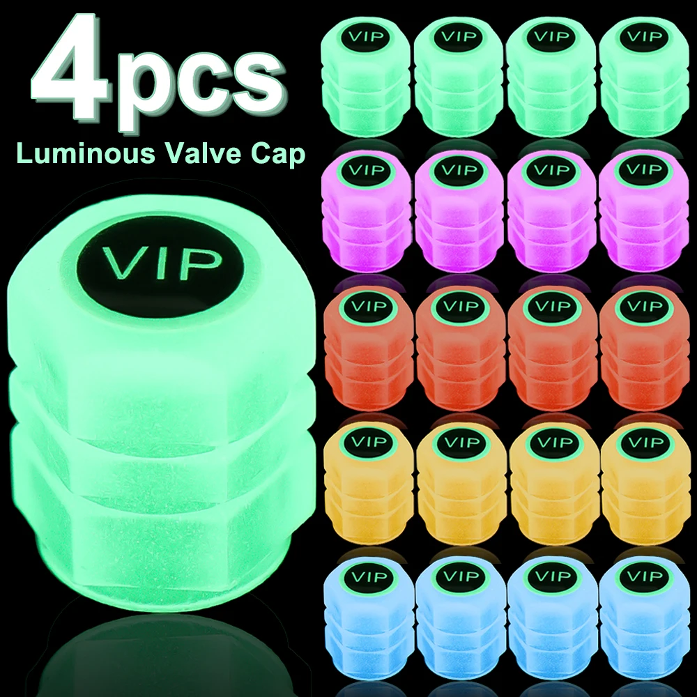

4pcs VIP Logo Luminous Valve Cap for Car Tyre Nozzles Cover Decoration Motorcycle Tire Bike Wheel Dustproof Glowing Valves