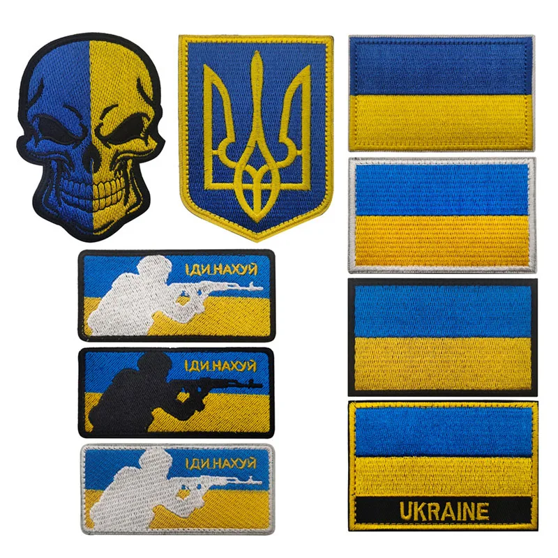 

Ukrainian Military Badge Skull tactical Soldier Flag Embroidery Armband Morale Badge Backpack Patch Outdoor Armband Stickers