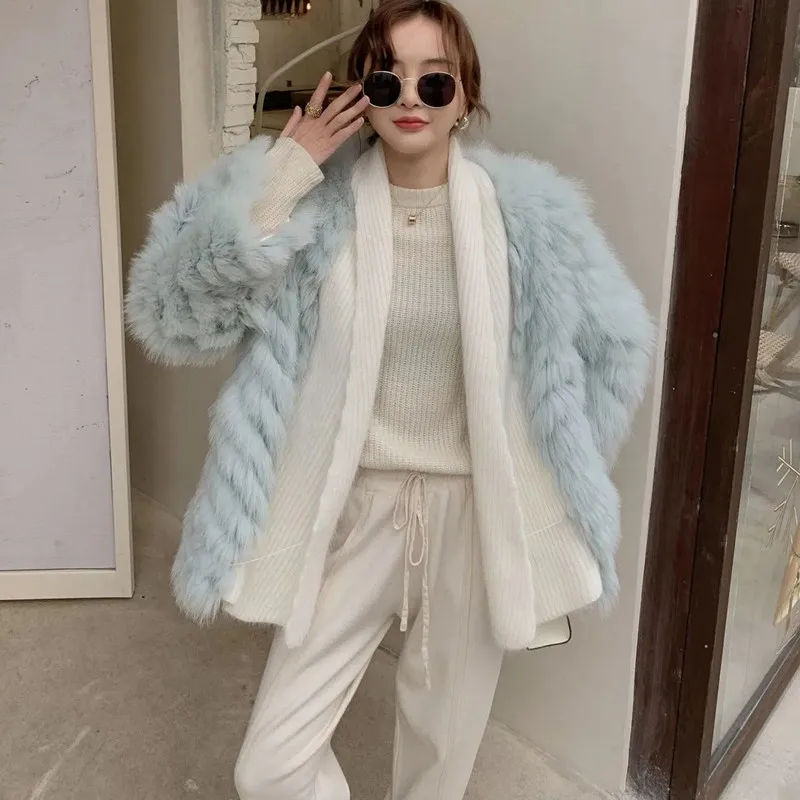 Elegant Fashion Fake Fur Jacket Women Patchwork Weave Winter New Korean Loose Outerwear Female Casual Young Style Faux Fur Coat