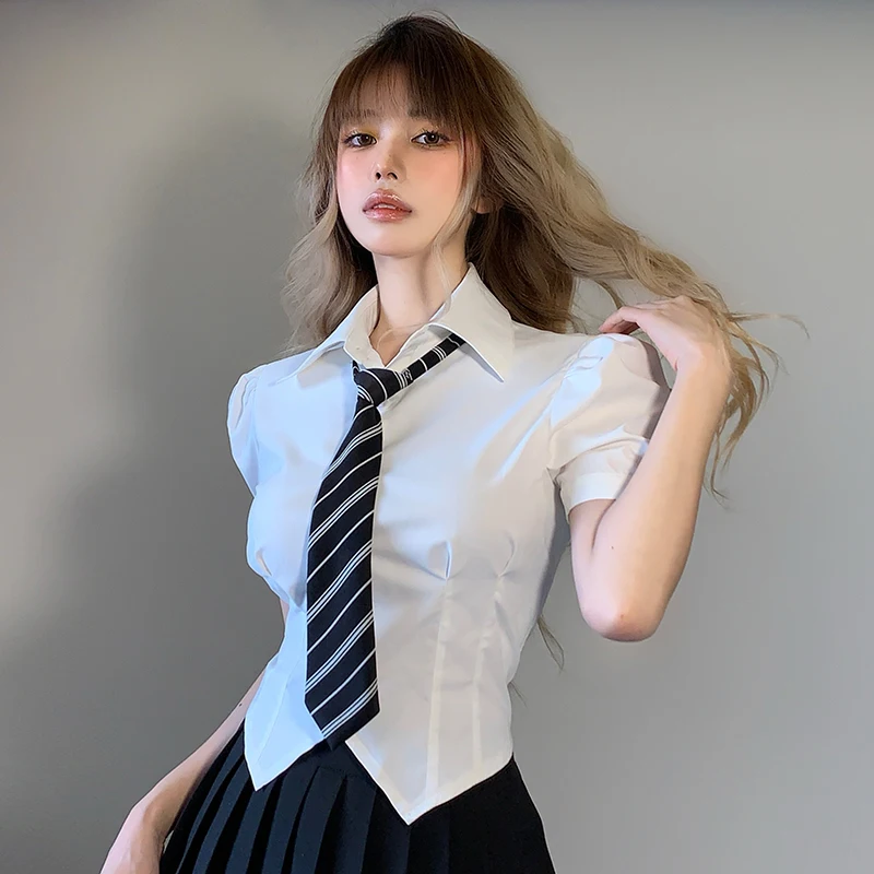 

Sexy Slim Basic White Shirt Women Tunics Vintage Cute Korean Style Long Sleeve School Shirt Girls Casaul Jk Uniform Tops 2022