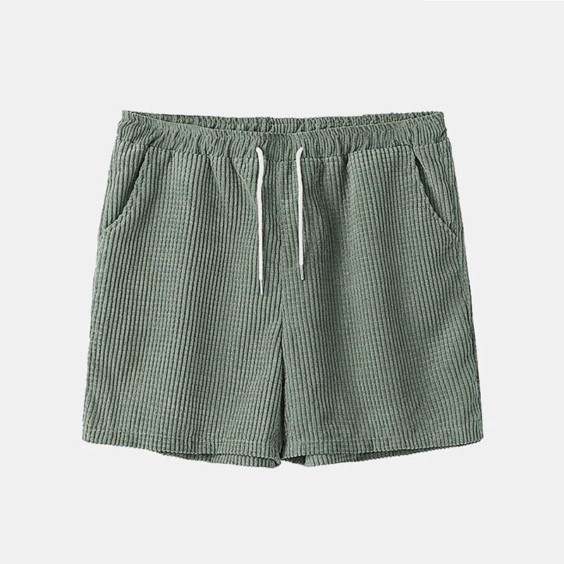 Two Piece Set Summer Loose Waffle Corduroy Short Sleeve Suit Men's Fashion Half Cardigan T-Shirt Shorts Suit Sport Wear