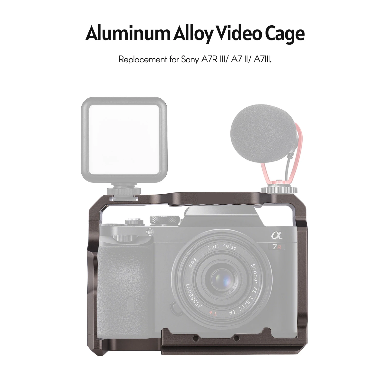 Набор PULUZ Aluminum Camera Cage Kit с верхней ручкой Video Rig и заменой деревянного рукоятки для Sony A7R III / A7 II / A7III.