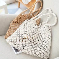 straw bag shoulder bag summer hollow rope woven tote overlarge mesh crochet shopper purses and handbags bohemian travel tote new