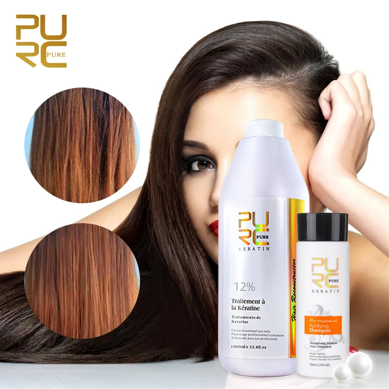 PURC 12% Formlain Keratin Hair Treatment Purifying Shampoo Set Repair and Straighten Damage Hair Care 1000ml