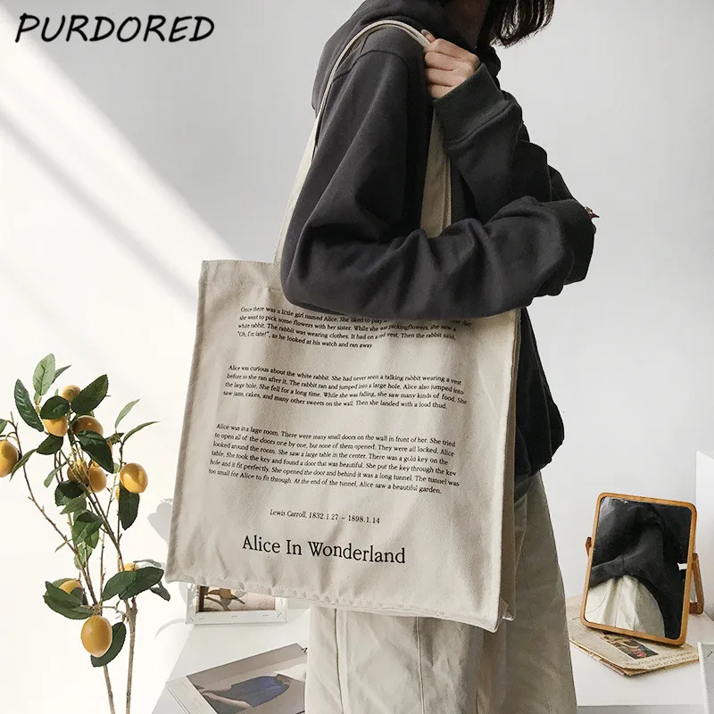 

PURDORED, 1 шт., Новая модная женская сумка-тоут, Холщовая Сумка-тоут с буквенным принтом, Студенческая Повседневная сумка через плечо, большая су...
