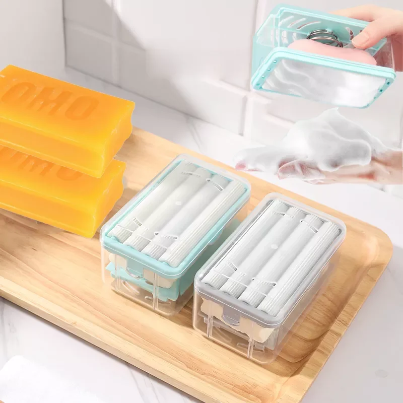 

New in Laundry Soap Dish Rub-free Soap Box Bathroom Shower Hand Soap Box With Sponge Rollers Portable Laundry Tools christmas de