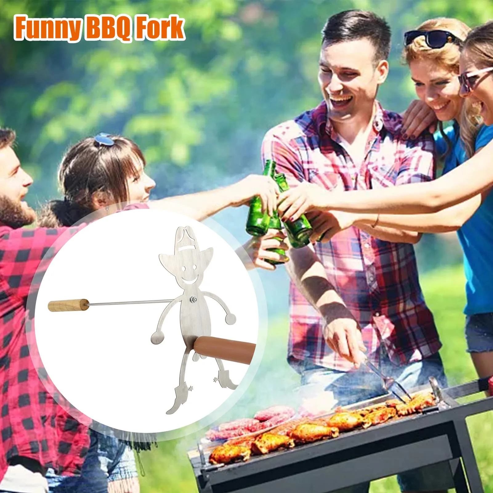 

Stainless Steel Hot Dog Roaster Funny BBQ Fork Creative Roasters Stick Barbecue Accessories For Campfire Bonfire Party