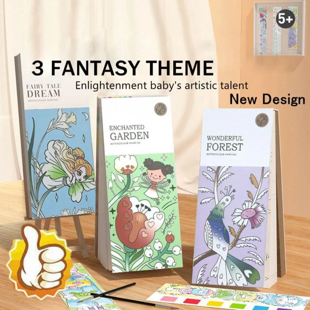 

NEW Pocket Watercolor Painting Book DIY Coloring Books with Brush Bookmark Gift for Girls Kids Toddlers Art Painting Tool Set