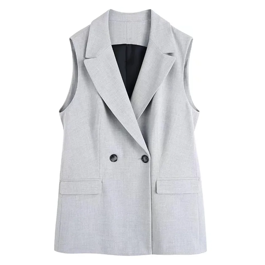 

Dave&Di England Style Office Lady Double Breasted Casual Vest Women 2022 Fashion Sleeveless Blazer Spring Tops