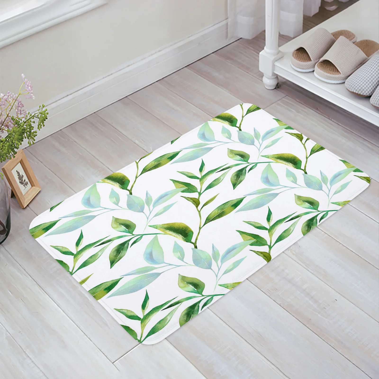 

Напольный коврик с зелеными листьями, нескользящий мат для входной двери, гостиной, кухни, ванной комнаты, домашний декор