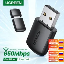 UGREEN-adaptador WiFi de doble banda, antena USB de 650Mbps, 5Ghz y 2,4 GHz, para PC, escritorio y portátil, tarjeta de red