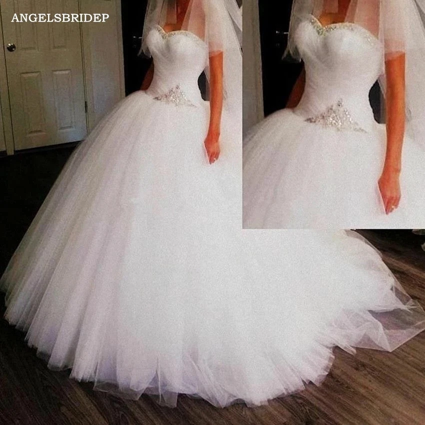 

ANGELBRIDEP сверкающие кристаллы Милое Свадебное Платье Vestido De Noiva официальное бальное платье со шлейфом на заказ корсет