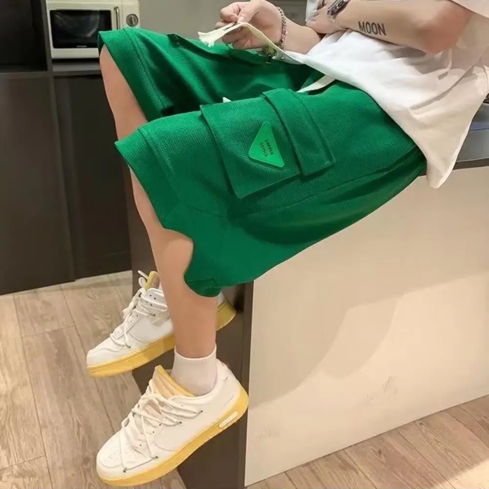 

Chic Men Short Pants Elastic Waist Daily Wear Knee Length Patch Pockets Men Summer Shorts