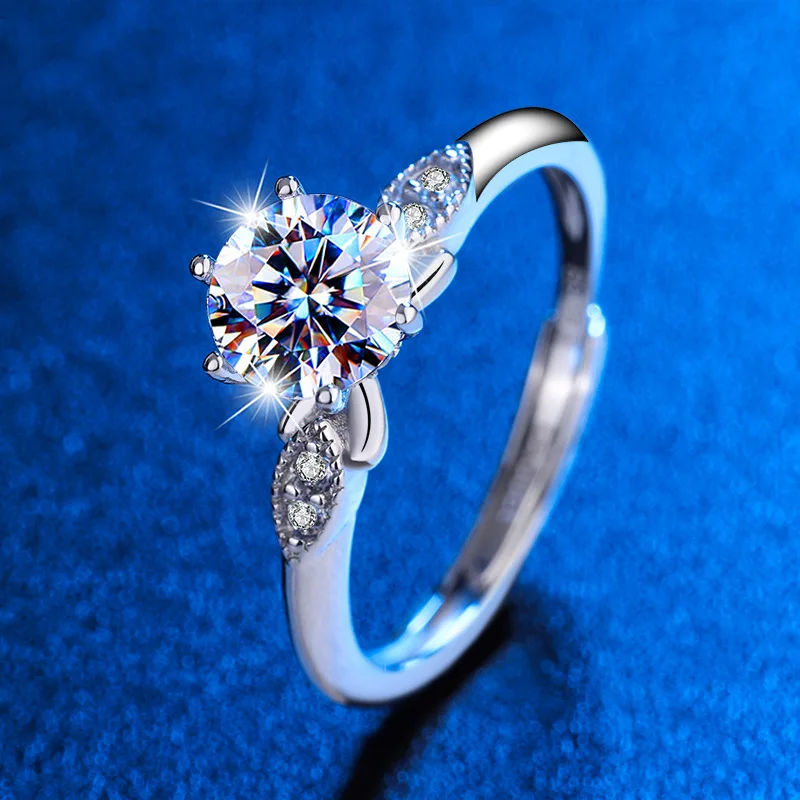 

925 Sterling Silver Mossanite Ring Round Cut D Color Vvs1 Passed Diamond Test Engagement Wedding Gift For Women Fine Jewelry