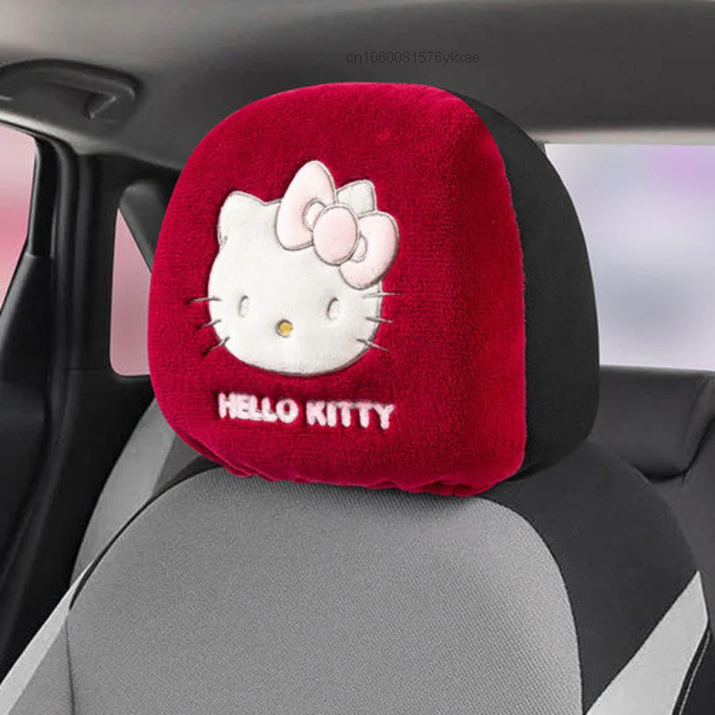 2pcs Sanrio Hello Kitty Cute Car Headrest Cover Kawaii Cartoon Print Plush Car Headrest Case Aesthetic Sweet Cute Car Styling images - 6