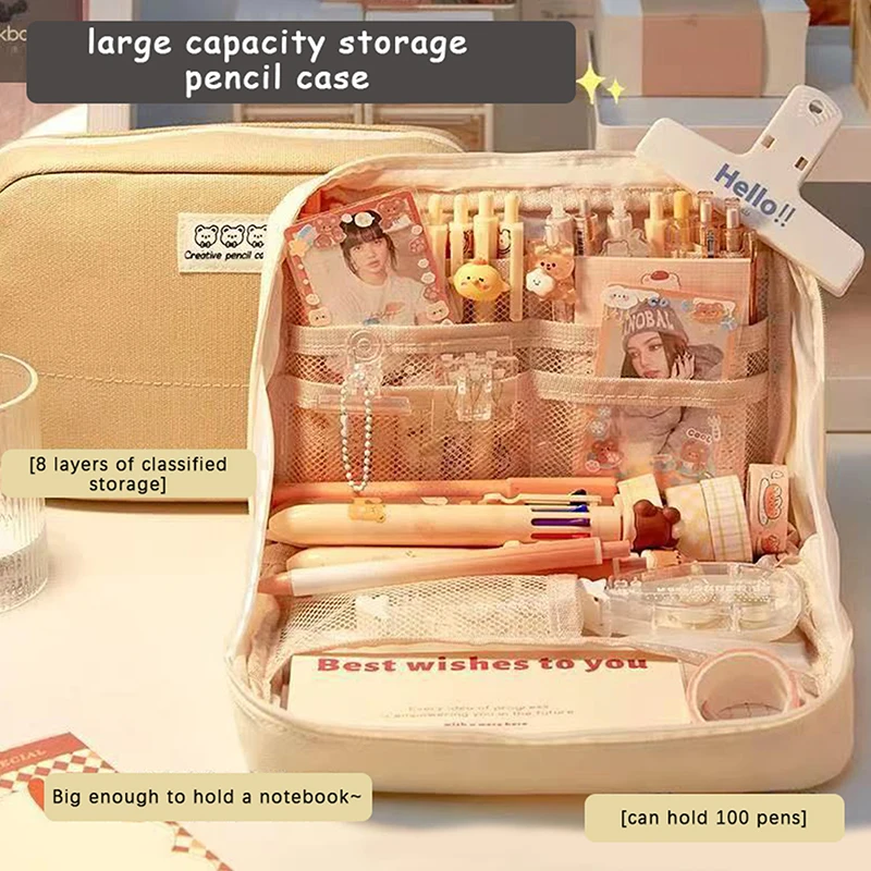 

Large Capacity Bag Pouch Box For Girls Korean Schools Offices Back To School Supplies Pencil Case With Classified Storage