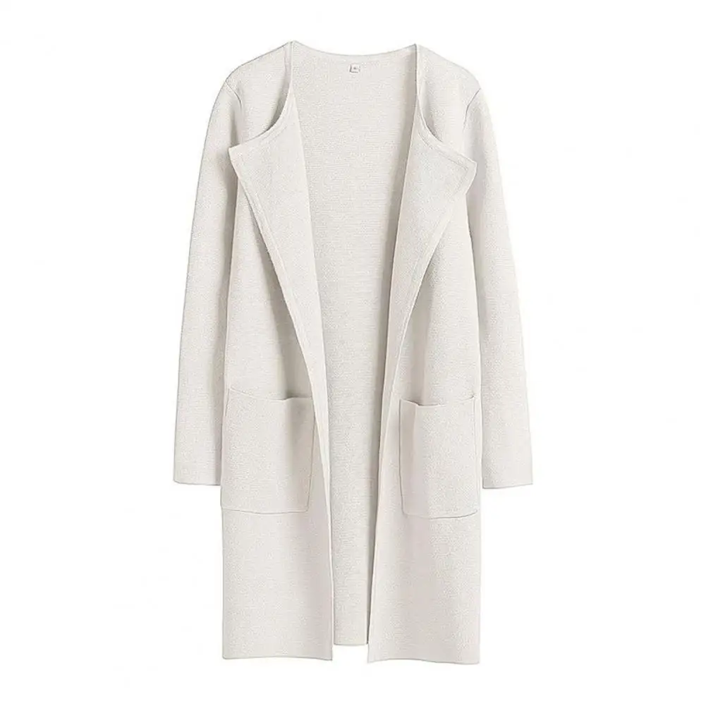 

Женское зимнее пальто средней длины, элегантное однотонное повседневное свободное теплое Женское пальто с отложным воротником и длинными рукавами, карманами, Осень-зима