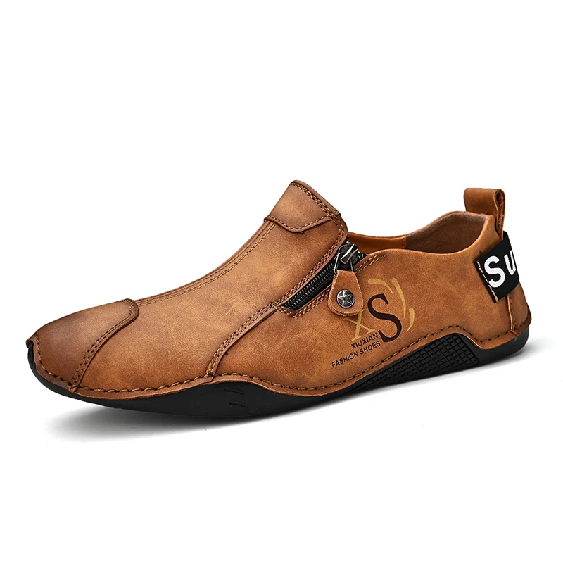 

OLOMLB Mens Shoes Casual Luxury Brand Summer Men Loafers Genuine Leather Moccasins Light Breathable Slip on Boat Shoes