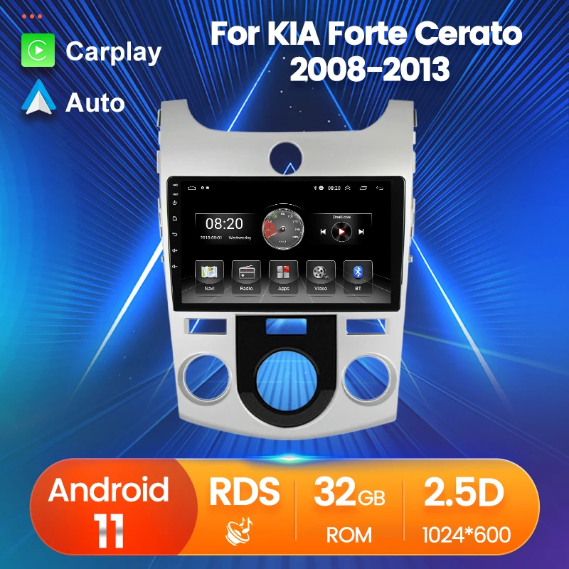 

Автомобильный радиоприемник, интеллектуальная система для KIA Forte Cerato 2008 - 2013 Android 11, видеоплеер Carplay + Auto FM BT, аудио, GPS-навигация