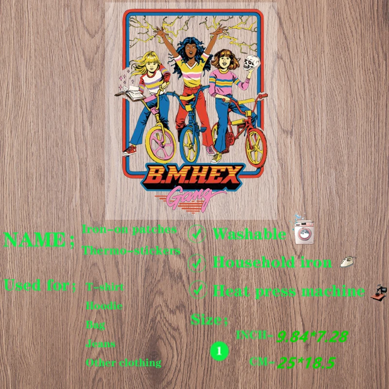 

Retro art "B.M.HEX GANG" Iron on patches vinyl stickers 25*18.5 cm