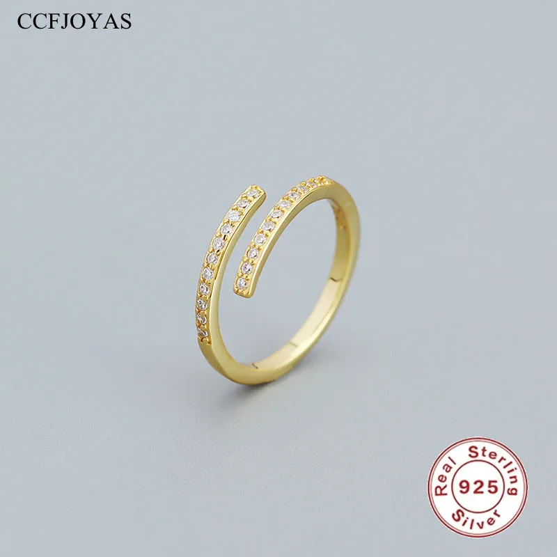 

CCFJOYAS 925 пробы Серебряное микро-инкрустированное циркониевое кольцо для женщин геометрическое Открытое кольцо в европейском и американском...
