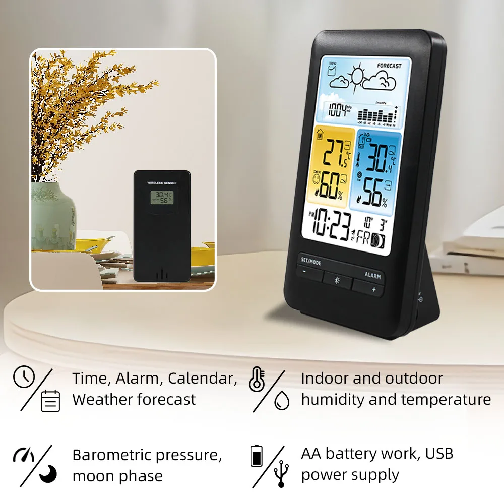 

FanJu Digital Alarm Clock Table Desk Electronic Wireless Sensor Living Room Watches AA Battery Indoor Outdoor Temperature clock